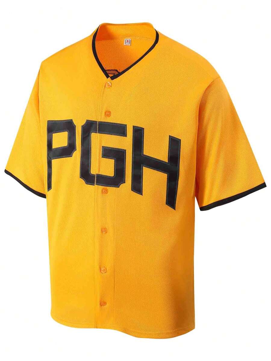 Atonmore Men's Classic Baseball Jersey, 21 Yellow, Button & Embroidery Decor, Sports Sweatshirt, Training/Gameday