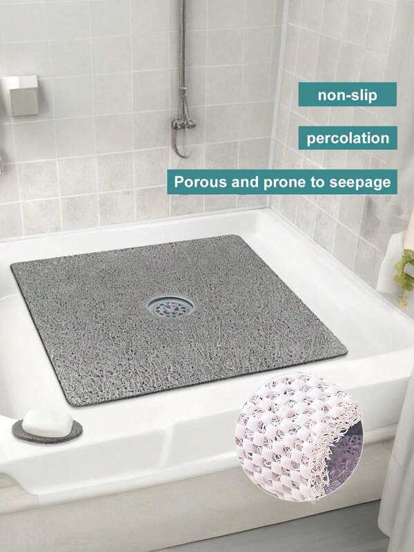 1PC Shower Mat Non Slip With Holes In The Middle, Soft Square Shower Mat With Drain, 24 X 24 Inch Quick Drying Bath Mat PVC Loofah Shower Stall Mat Bathtub Mat For Bathroom, Fast Drainage, Bathroom Accessories