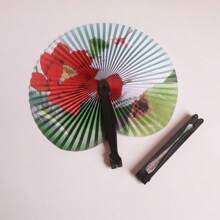 5pcs Random Color Travel Fan Chinese Style Mini Small Round Paper Fan Folding Fan With Flower, Bird, Landscape Painting Plastic Paper