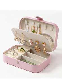 Travel Jewelry Box, Small PU Leather Jewelry Organizer Suitable For Women & Girls, Double-Layer Portable Mini Travel Case For Storing Earrings, Rings, Necklaces - Jewelry Box - View 2