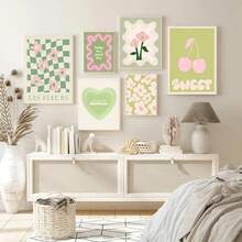 1 Stück Geschenk Moderne Boho Grüne Herz Mode Wandkunst Bunte Kirschblüten Rosa Grün Leinwandmalerei Blumenmarkt Gemütliches Wohnzimmer Galerie Poster Optionaler Rahmen, Wandkunst mit Rahmen Küchendekoration - Verschiedenfarbig - Übersicht 4