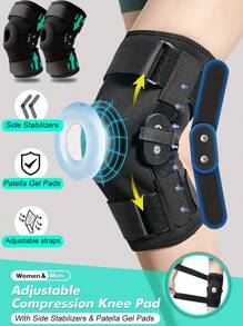 1pair- Adjustable Compression Knee Brace With Side Stabilizers & Patella Gel Pads For Knee Support, Knee Pads With Detachable Metal Strip Support, For Men & Women, Knee Support For Running, Workout, Daily Life ! (Black) Gym Accessories Knee Support Sports Knee Pads Gym Knee Pads
