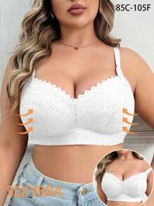 Soutien-gorge en dentelle à empiècement grande taille pour femmes, soutien-gorge sans fil doux et confortable