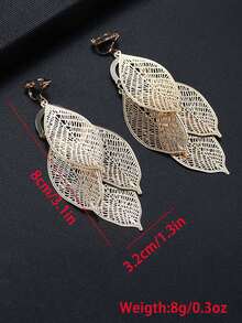 2pcs Vintage Style Gold Tree Leaf Clip-On Earrings, Fashion Design Personalized Earrings For Women Without Pierced Ears - Gold - View 14