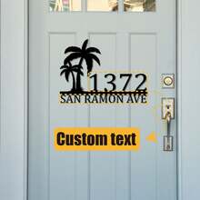 1 件个性化金属棕榈树门牌号，定制姓氏地址标志，乡村风格家居装饰，室内外壁挂装饰，现代门牌号，乔迁礼物 - 黑色 - 查看 4