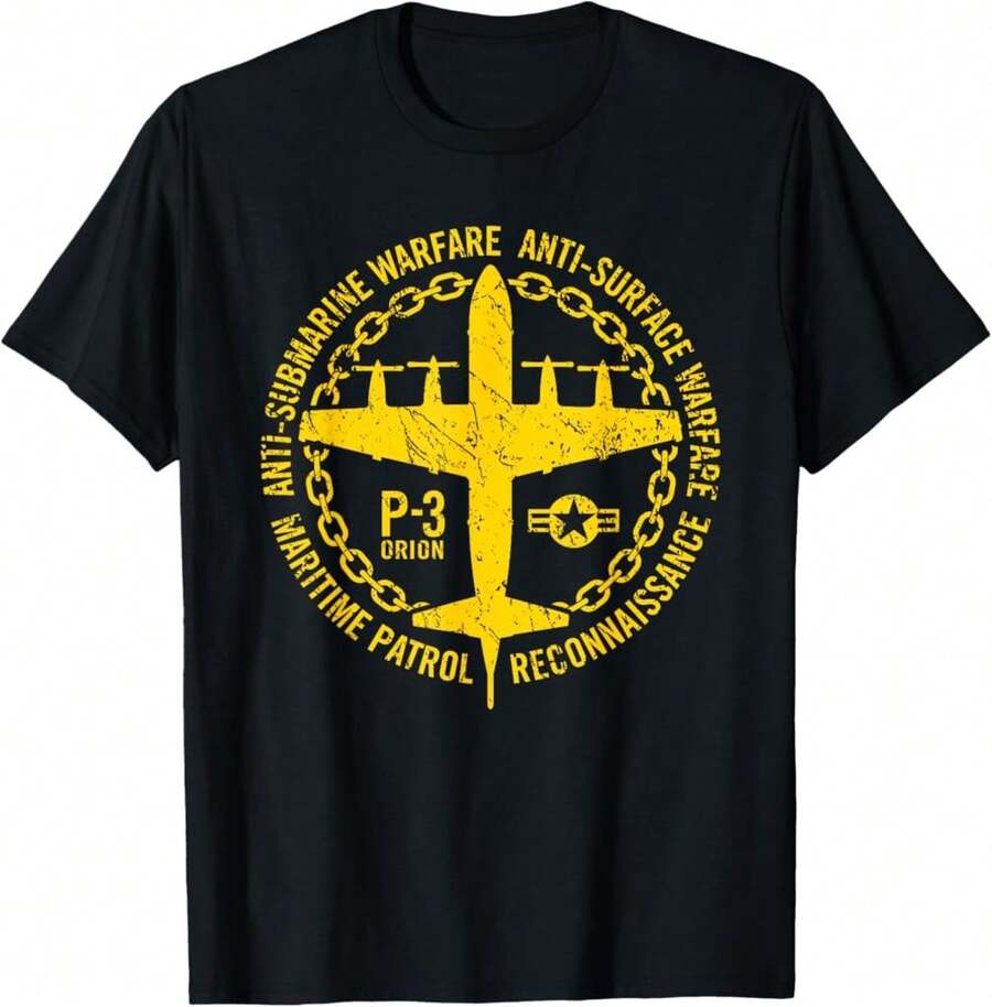 P-3 Orion Anti-Submarine Warfare Naval Patrol Aircraft T-Shirt Gift For Dad Gift For Son Birthday Gift For 30 Year Old Woman - Black - View 1