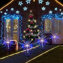 1/2/4pcs Solar Powered Fireworks Lights, 60/120/240 LED Outdoor Waterproof Lawn Lamps For Garden, Wedding, Party, Patio, Holiday Decoration Colorful Solar Lights