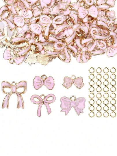 5-36 Pcs Pink Bow Charms For Jewelry Making - Cute Bowknot Charms Alloy Enamel Bowknot Pendants Charm For Women DIY Making Bracelets Earrings Necklace Craft Supplies