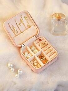 1pc Travel Jewelry Box, Small PU Leather Jewelry Organizer Suitable For Women & Girls, Double-Layer Portable Mini Travel Case For Storing Earrings, Rings, Necklaces