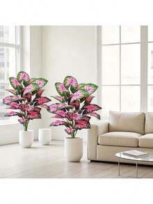 32 pulgadas Plantas artificiales grandes de color rosa, decoración de árbol de palma grande falso, plantas en maceta de hojas rosas, plantas tropicales altas realistas y perennes de plástico, planta de hierba Montella de aspecto muy natural, decoración de plantas artificiales falsas para el hogar, oficina, jardín, hotel, interior y exterior - Multicolor - Ver 10