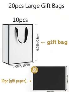 40pcs(20set)/20pcs(10set)-4pcs-Metallic Paper Gift Bags With Handles And Tissue - Thank You Favorite Bags - Fall Party Christmas Diwali Bride (White, Black) - Black and White - View 3