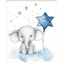 1 Stück Wandkunst Poster wahlweise mit Rahmen Dekor, Baby Mädchen Elefant Kinderzimmerdekoration - Baby Jungen Zimmer Dekorationen für Kinderzimmerwand, blaue Mond und Sterne Kinderzimmerkunstdrucke, süßes Elefantenposter Tierbild für Schlafzimmer