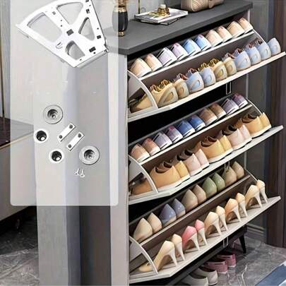 2 3-Layer Flip Shoe Cabinet Accessories - Concealed Stainless Steel Shoe Rack, Concealed Design, Thick Structure, White, Thickened Structure, Hidden Page Turning Rack, For Organizing Shoes, Independent Support, Closed Storage Capacity <3.2 Cubic Feet, Shoe Organization | Modern Shoe Rack | Shoe Rack, Shoe Storage Cabinet, Shoe Storage Cabinet, Shoe Organization Rack-1PC