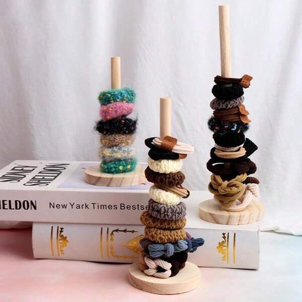 1pc Creative Wooden Cord Organizer Rack, Can Store Scrunchies, Bracelets, Display Holder, Convenient Installation, Wood Color Tabletop Personalized Storage Shelf