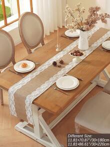 ABEST6522 Home&Living store 1 件复古简约亚麻桌旗，优雅蕾丝花边，适用于厨房、餐桌、家居装饰、日常家庭聚会、节日、派对、婚礼 - 彩色 - 查看 2