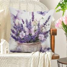 MEMNUN 1pc, Contemporary Purple Style Pillow Covers - Zipper-Up, Washable Woven Polyester Pillowcase With Lavender And Butterfly Pattern Printing, 17.72 X 17.72 Inches, Square Decorative Cushion Covers For Home Sofa Bed Decor, No Insert Home Decor Bedroom Decor Room Decor Aesthetic Room Decoration Stuff Living Room Decor Pillow Case Pillow Cases