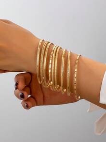 10 件/套合金纹理组合手链套装，波西米亚风格，男女皆宜，（随机古银、古铜黑化效果）