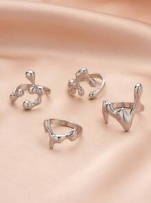 Set de 4 anillos geométricos apilables con diseño de gota de agua, para uso diario, fiestas y regalos para mujeres