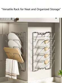 1 pièce Étagère de rangement murale de cuisine à 5 niveaux | Organisateur multifonctionnel pour couvercles de casseroles et planches à découper, installation par perçage, gain d'espace