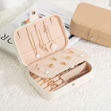 1pc Travel Jewelry Box, Small PU Leather Jewelry Storage Box Suitable For Women And Girls, Dual Layer Portable Mini Travel Case For Earrings, Rings, Necklaces - Jewelry Box - View 2