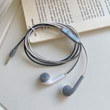 灰白/粉蓝/黑红/绿黄双色带半入耳式3.5mm有线耳机耳塞内置麦克风高清通话线控功能音乐耳机学生耳机跑步运动手机耳机兼容苹果I Phone手机、三星/OPPO/华为/VIVO/HONOR/小米/红米等安卓手机、平板电脑、游戏机等3.5mm接口设备