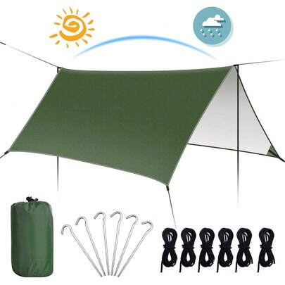 COSANSYS Hammock Rain Fly Tent Tarp 300 X 300cm - PU3000MM-Anti-UV, Lightweight Waterproof Camping Shelter For Outdoor, Travel, Sunshade, Rain, Hammock - Poles Not Included (Dark Green)