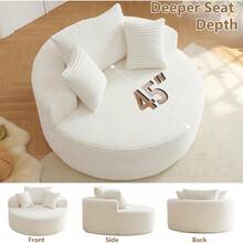 LUCKHAO Oversized Round Chair Lounge Chaise Indoor, Upholstered Corduroy Deep Seat Cloud Large Circle Sofa Chair, No Assembly Required, Fluffy Modern Sleeper Sofa Bed For Reading, Living Room, Bedroom - 白色 - 查看 8