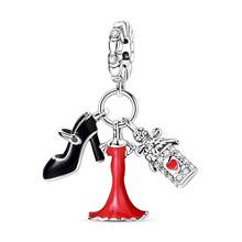 1 Pc Sliver Color Classic Red Black Enamel Zirconia Fashion Clothing Design Series Sewing Machine Bobbin Button Scissors Comb High Heeled Shoes Skirt Perfume Charm Fit Original Bracelet Necklace Pendant Beads For Diy Jewelry Making Women Girl Birthday Jewelry Gift - Silver - View 17