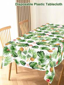 Hawaiian Table Cover, Tropical Palm Leaves Pineapple Pattern Plastic Table Cloth, 86.61 X 51.18inch Disposable Rectangular Tablecover Decor, For Summer Beach Birthday Party Supplies, Kitchen Party Table Decoration - متعدد الألوان - مشاهدة 8
