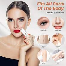 Removedor de vello para mujeres - Afeitadora facial indolora vista en TV - Removedor de vello mini, afeitadora eléctrica portátil epiladora para bikini, labios, mentón, axilas, pelusa, cuello, mejillas (rosa dorado) - Blanco + 2 cabezas - Ver 3