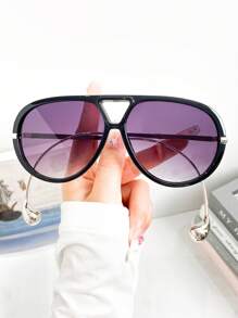 New Full Frame Fashion One-Piece Glasses, Gradient Lens, Retro Double Bridge Glasses, Distinctive Metal Temples, Suitable For Travel, Decoration And Holiday Outfits, Fashionable Glasses For Summer Beach Vacation,Outdoor,Travel
