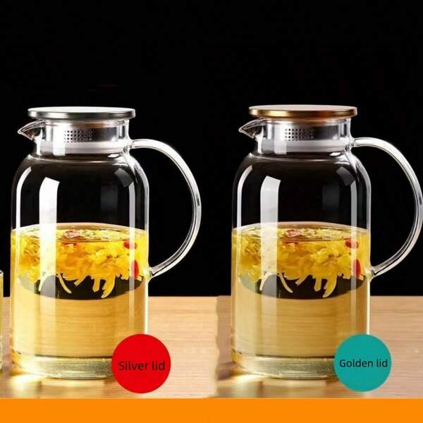 1pc Large Capacity Minimalist High Borosilicate Glass Cold Water Pitcher, Suitable For Fruit Tea, Cold Drinks, Flower Tea And Other Multi-Purpose Iced Water Jug