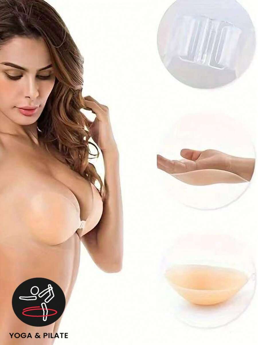 1pc Women Silicone Bra Pad Enhancer, Lift, Push Up, Cleavage For Small Bust, Invisible For Swimwear - Apricot - View 1