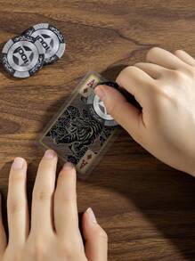 1 baraja de 55 cartas de juego de plástico transparente con gráficos impresos a color de dragón/tigre, resistente al agua, para juegos de mesa clásicos en casa, viajes o regalos de Navidad, Halloween y Acción de Gracias