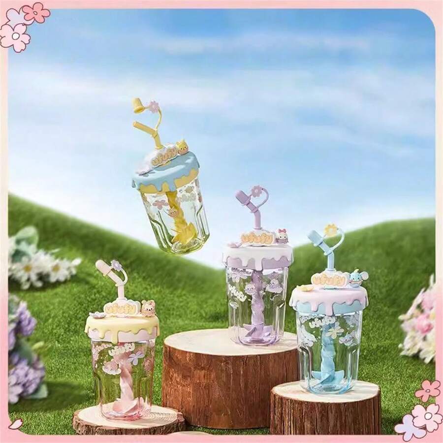 560毫升/18.94盎司 Ufufy 花卉系列雏菊吸管保温杯，大容量塑料摇摇杯，防漏卡通水瓶 - 紫色 - 查看 1