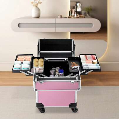 OUKANING Trolley per trucco professionale con ruote, organizer per riporre i trucchi