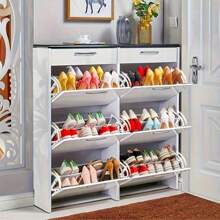 2 3-Layer Flip Shoe Cabinet Accessories - Concealed Stainless Steel Shoe Rack, Concealed Design, Thick Structure, White, Thickened Structure, Hidden Page Turning Rack, For Organizing Shoes, Independent Support, Closed Storage Capacity <3.2 Cubic Feet, Shoe Organization | Modern Shoe Rack | Shoe Rack, Shoe Storage Cabinet, Shoe Storage Cabinet, Shoe Organization Rack-1PC