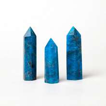 1pc Natural Healing Crystal Blue Apatite Single Point Wand Reiki Polished Gemstone Hexagonal Obelisk Column Home Desk Decoration - Blue Phosphorus Gray Single Pointed Column - View 7