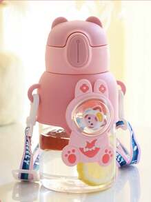 1 PIEZA/750ml(25.36oz) Botella de agua 3D de animal-Botella de agua muñeca 3D-Vaso con pajita de dibujos animados portátil-Vaso con pajita y correa elástica-Vaso de agua con buen aspecto para niños y niñas-Diseño lindo de conejo/dinosaurio/astronauta, jarra deportiva a prueba de fugas con correa y pajita emergente