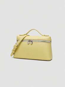 1 pieza Bolso bandolera cuadrado de PU con grano de litchi de unicolor, pequeño bolso para mujer, adecuado para combinar atuendos de moda diarios