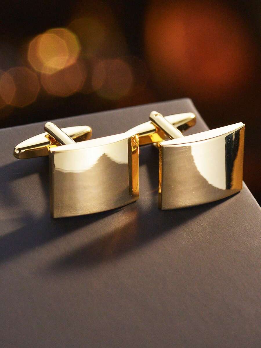 1 Pair Gold Smooth Cube Cufflinks For Men - Yellow Gold - View 1
