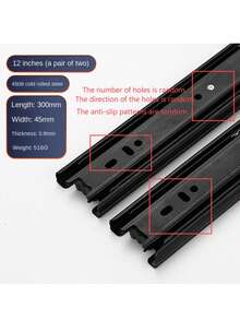 2 Pairs 3-Section Drawer Slide Rails, Thick Quiet Steel Ball Bearing Tracks, Smooth Full Extension. Overload & Thicker Design Ensures Excellent Durability. Anti-Slip Texture, Random Hole Direction & Quantity. - Black - View 2
