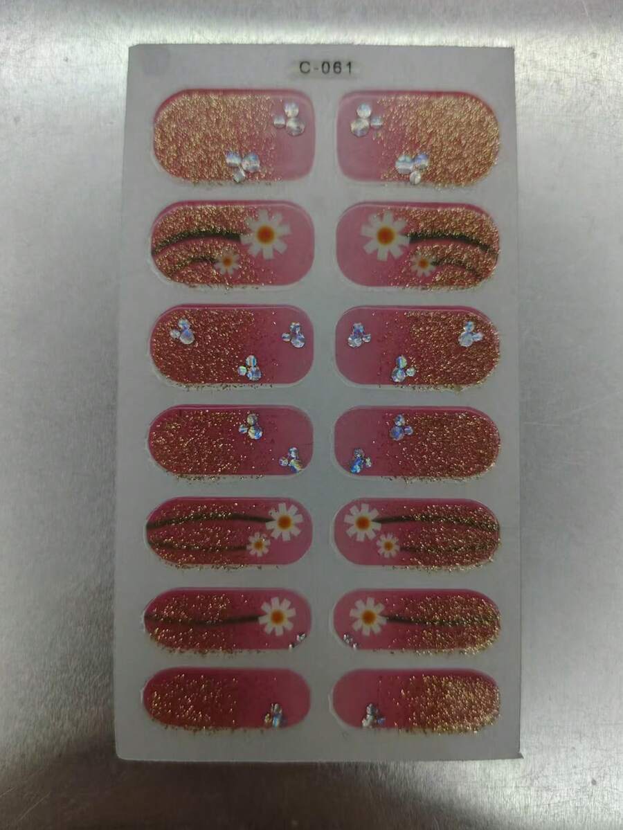 Daisy Nail Sticker Removable 3d Nail Polish Film Long-Lasting Sweet Pink Glitter Semi-Transparent Nail Decals Nail Stickers DIY - Pink - View 1