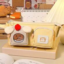 Cartoon Large Capacity Pen Bag Student Stationery Storage Pouch Cute Chestnut Bear Canvas Pencil Bag,Back To School,School Supplies - Multicolor - View 7