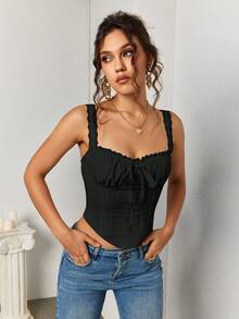 PARTHEA Camiseta de tirantes con patchwork de encaje y volantes - Negro - Ver 6