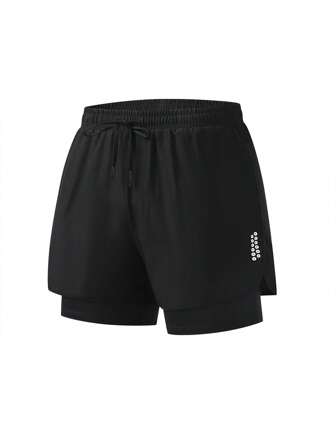 2-In-1 Women's Sports Geometric Pattern Shorts - 95% Polyester, 5% Spandex Blend, Slightly Stretchy, Woven Sports Casual Shorts, Suitable For Fitness, Exercise, Running, Spring, Summer, Autumn