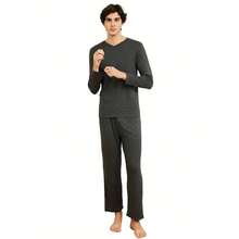 Local Shipping-T Shirt Super Soft Novelty Pjs Set,Pajamas Set Men Sleepwear Bamboo Loungewear Viscose Long Sleeve Long Pants - Black1 - View 2