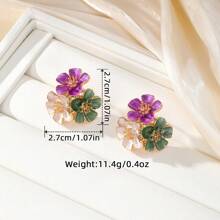 Pendientes florales de metal geométrico con efecto de goteo de aceite, pendientes asimétricos de rayas estilo playa