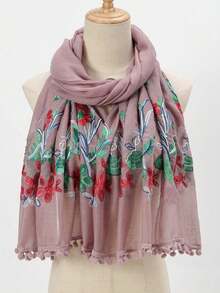 1pc Lightweight Knit Embroidered Summer Scarf - Multicolor - View 4