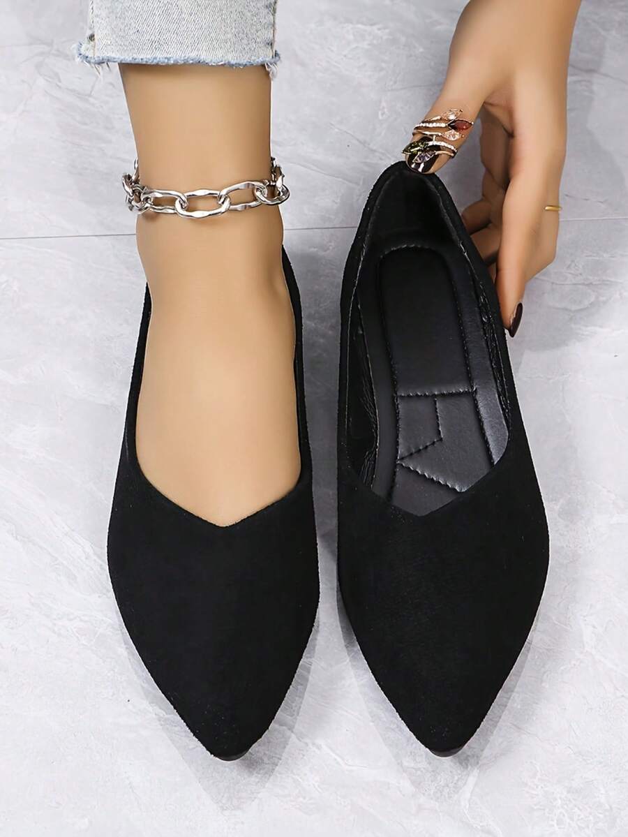 Zapatos Planos Con Punta Fina De Moda,Zapatos Planos Simples Para Mujer, Elegante Estilo Para Verano Al Aire Libre, Zapatos - Negro - Ver 1